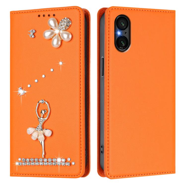 For Sony Xperia 5 V Ballet Girl Diamond Studded RFID Vegan Leather Phone Case