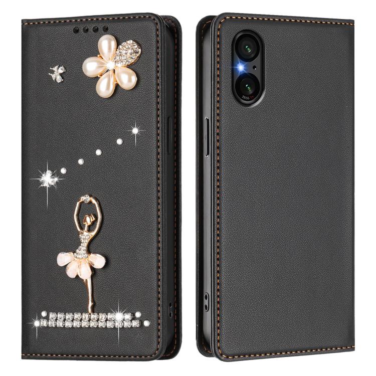 For Sony Xperia 5 V Ballet Girl Diamond Studded RFID Vegan Leather Phone Case