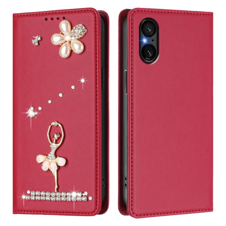For Sony Xperia 5 V Ballet Girl Diamond Studded RFID Vegan Leather Phone Case