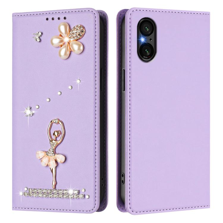 For Sony Xperia 5 V Ballet Girl Diamond Studded RFID Vegan Leather Phone Case