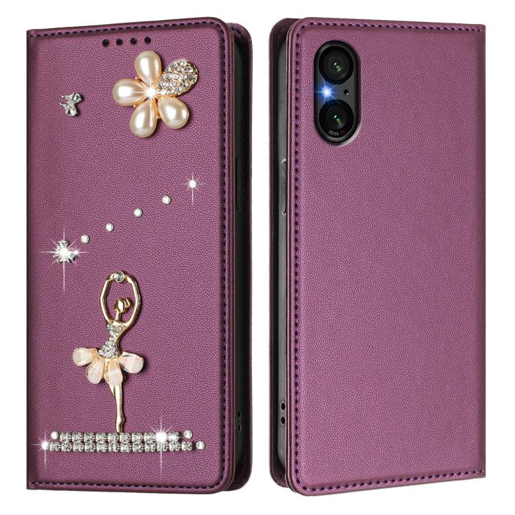 For Sony Xperia 5 V Ballet Girl Diamond Studded RFID Vegan Leather Phone Case