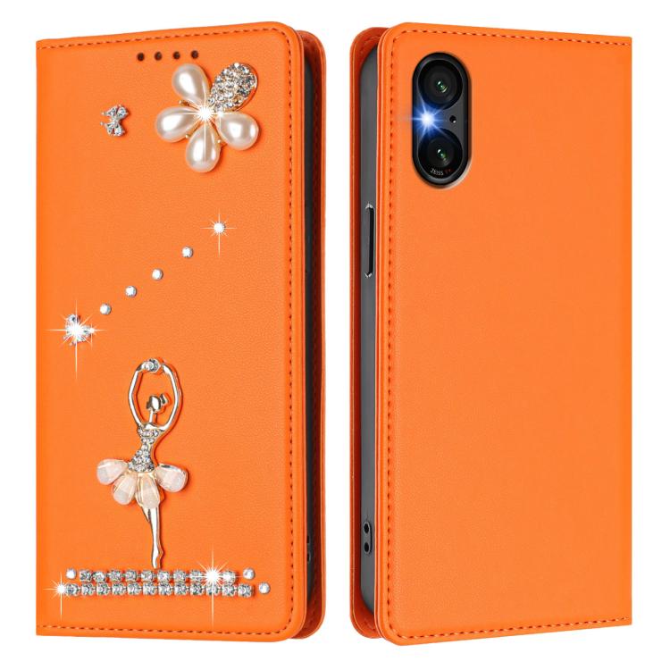 For Sony Xperia 5 VI Ballet Girl Diamond Studded RFID Vegan Leather Phone Case