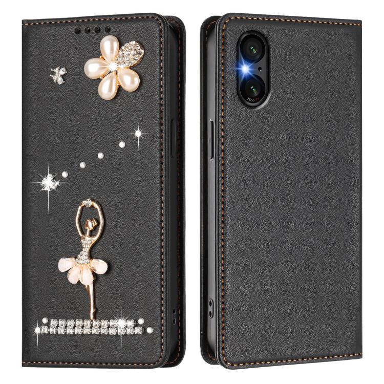 For Sony Xperia 5 VI Ballet Girl Diamond Studded RFID Vegan Leather Phone Case