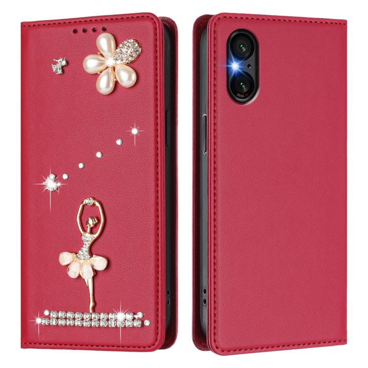 For Sony Xperia 5 VI Ballet Girl Diamond Studded RFID Vegan Leather Phone Case