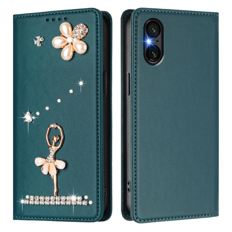 For Sony Xperia 5 VI Ballet Girl Diamond Studded RFID Vegan Leather Phone Case