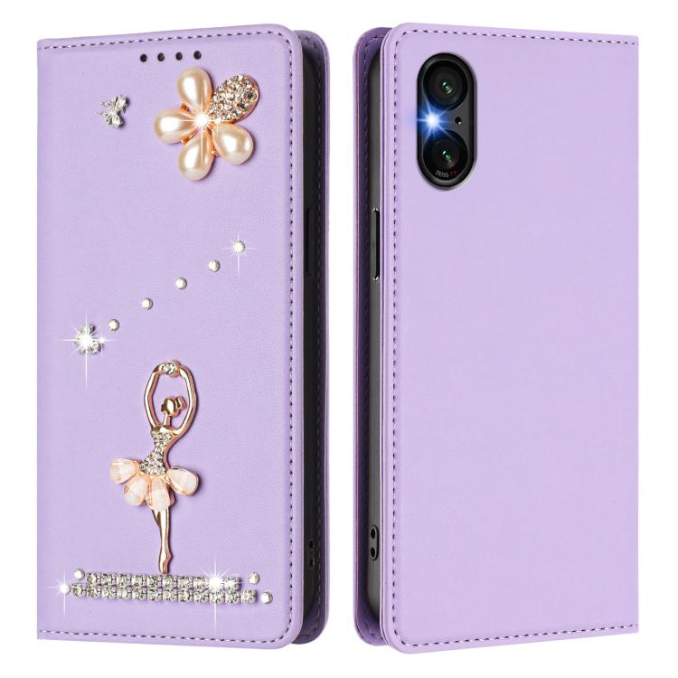 For Sony Xperia 5 VI Ballet Girl Diamond Studded RFID Vegan Leather Phone Case