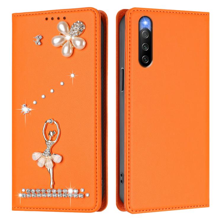 For Sony Xperia 10 IV Ballet Girl Diamond Studded RFID Vegan Leather Phone Case