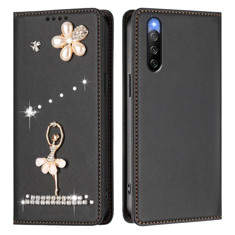 For Sony Xperia 10 IV Ballet Girl Diamond Studded RFID Vegan Leather Phone Case