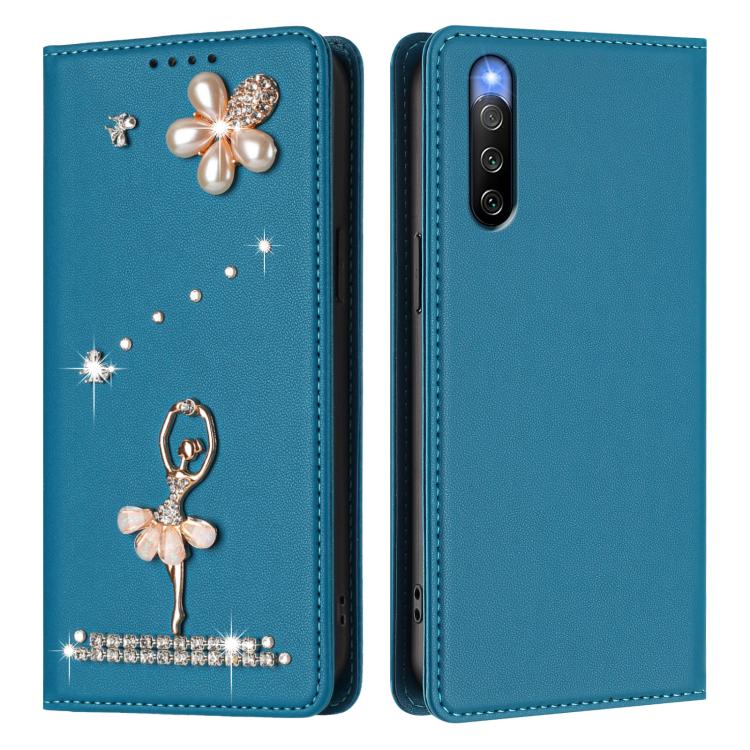 For Sony Xperia 10 IV Ballet Girl Diamond Studded RFID Vegan Leather Phone Case