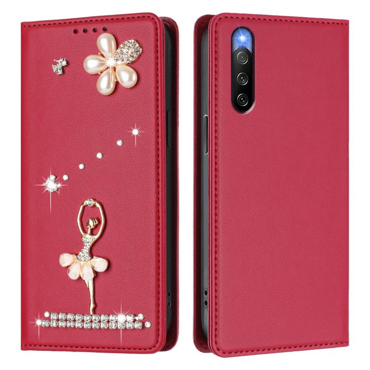 For Sony Xperia 10 IV Ballet Girl Diamond Studded RFID Vegan Leather Phone Case