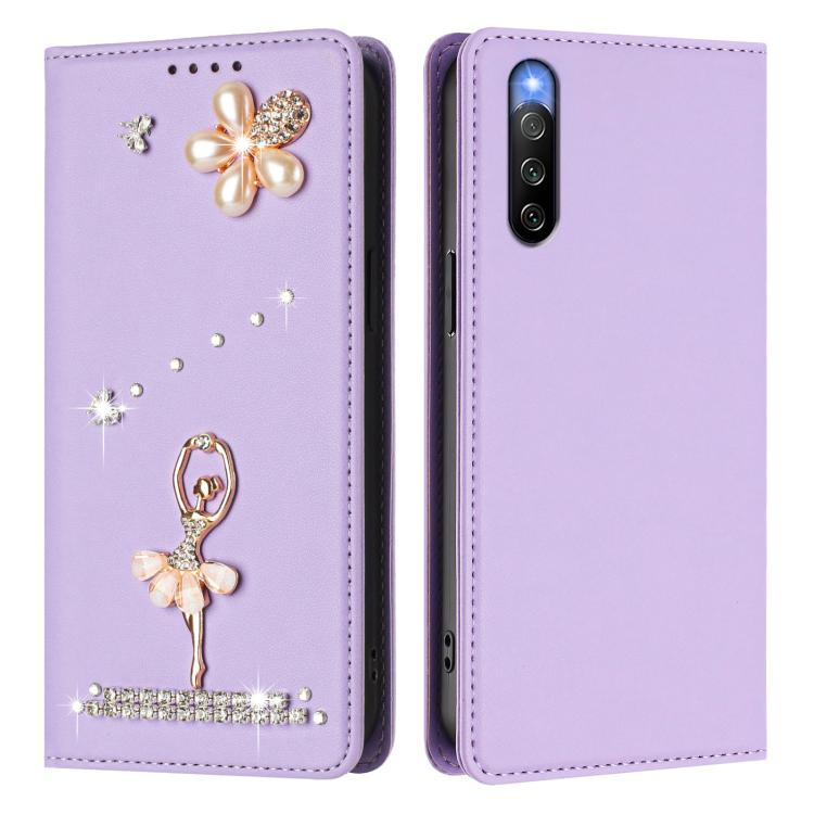 For Sony Xperia 10 IV Ballet Girl Diamond Studded RFID Vegan Leather Phone Case
