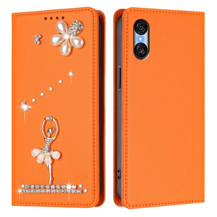 For Sony Xperia 10 VI Ballet Girl Diamond Studded RFID Vegan Leather Phone Case