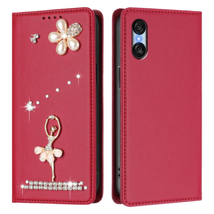 For Sony Xperia 10 VI Ballet Girl Diamond Studded RFID Vegan Leather Phone Case