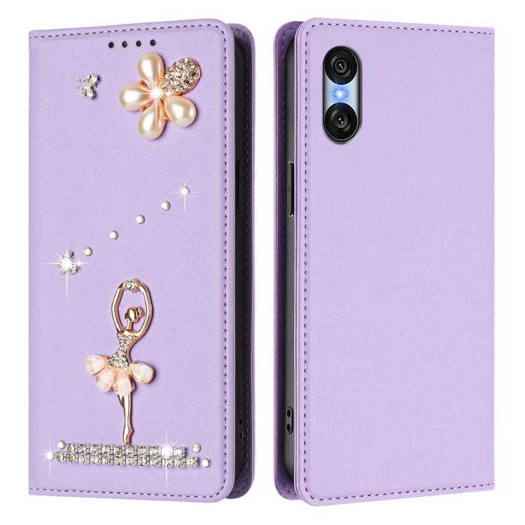 For Sony Xperia 10 VI Ballet Girl Diamond Studded RFID Vegan Leather Phone Case