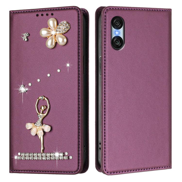For Sony Xperia 10 VI Ballet Girl Diamond Studded RFID Vegan Leather Phone Case