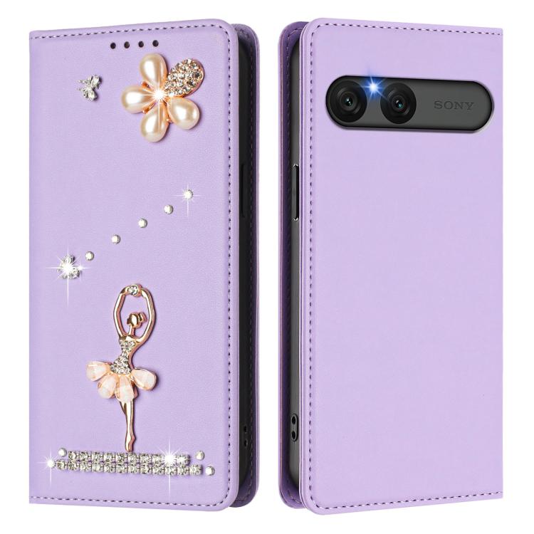 For Sony Xperia 10 VII Ballet Girl Diamond Studded RFID Vegan Leather Phone Case
