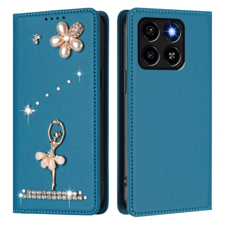 For ZTE Blade A35 / A55 Ballet Girl Diamond Studded RFID Vegan Leather Phone Case