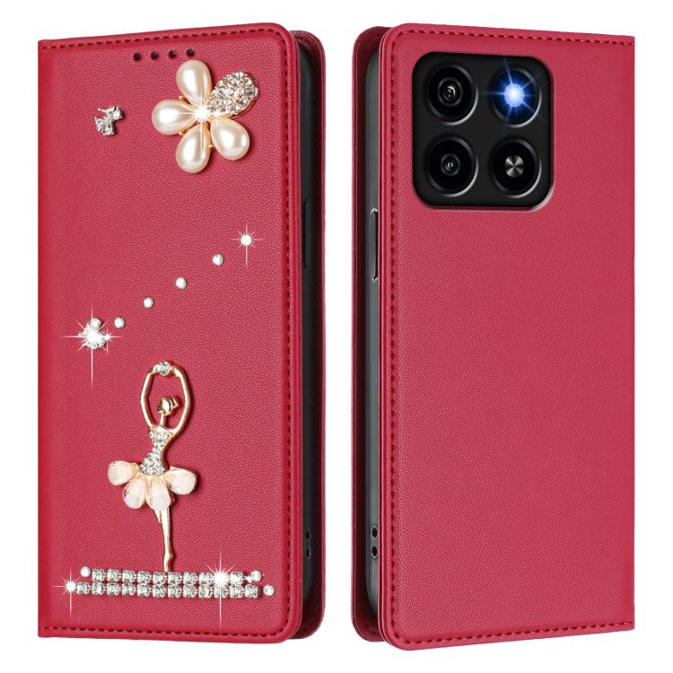 For ZTE Blade A35 / A55 Ballet Girl Diamond Studded RFID Vegan Leather Phone Case