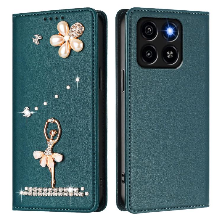 For ZTE Blade A35 / A55 Ballet Girl Diamond Studded RFID Vegan Leather Phone Case