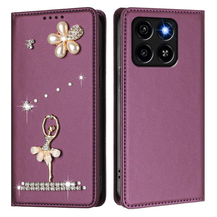 For ZTE Blade A35 / A55 Ballet Girl Diamond Studded RFID Vegan Leather Phone Case