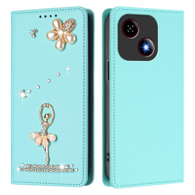For ZTE Blade A35e 4G Ballet Girl Diamond Studded RFID Vegan Leather Phone Case