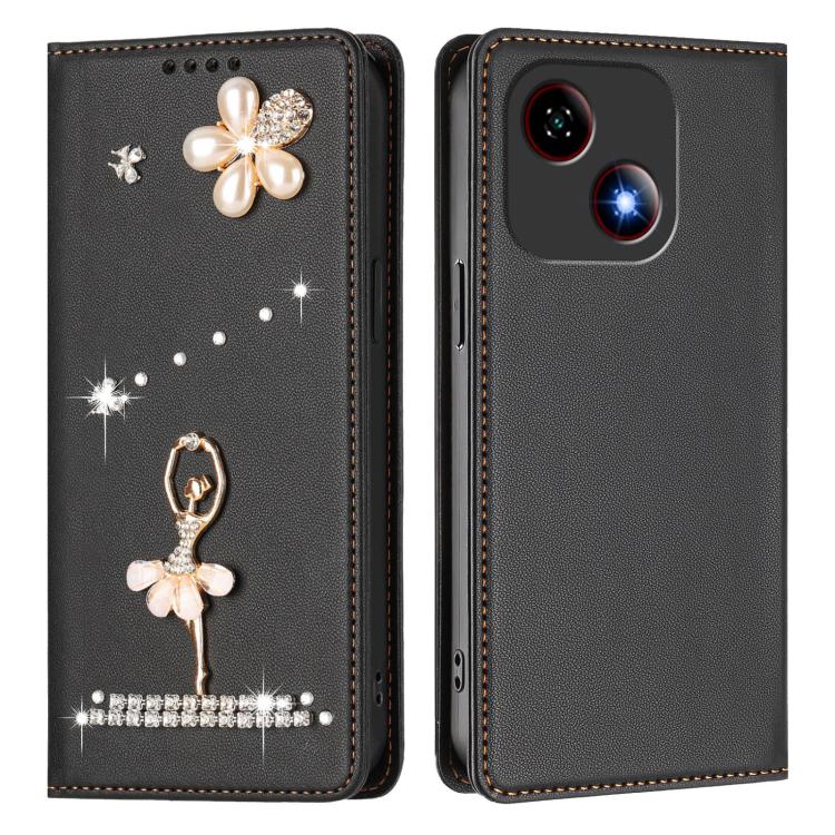 For ZTE Blade A35e 4G Ballet Girl Diamond Studded RFID Vegan Leather Phone Case