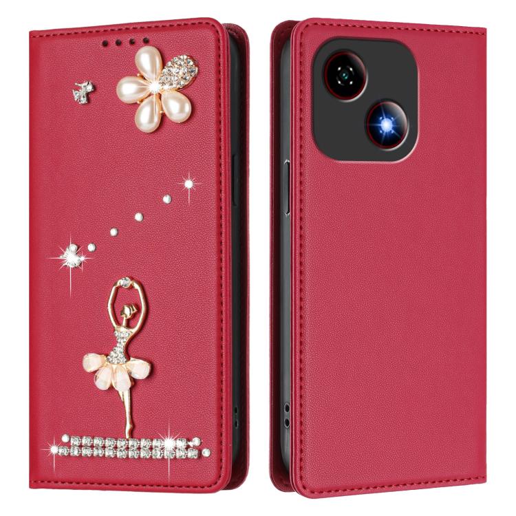 For ZTE Blade A35e 4G Ballet Girl Diamond Studded RFID Vegan Leather Phone Case