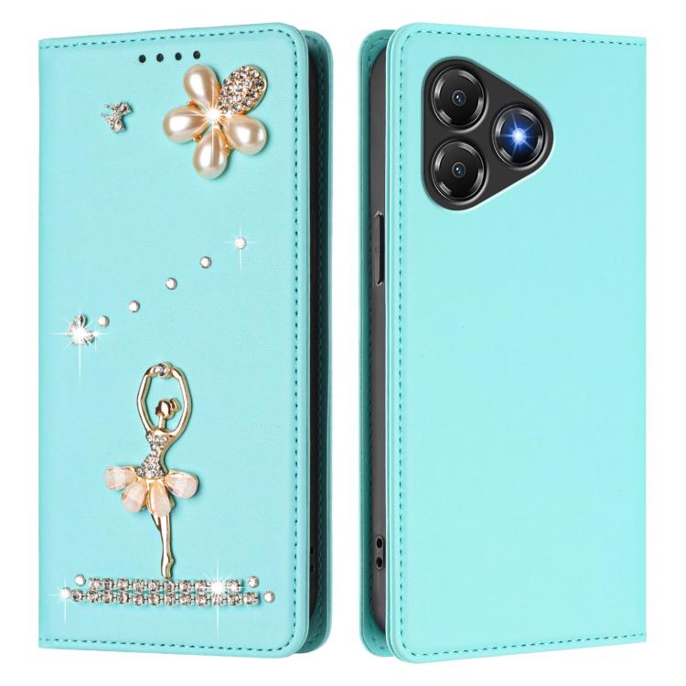 For ZTE Blade A36 4G Ballet Girl Diamond Studded RFID Vegan Leather Phone Case