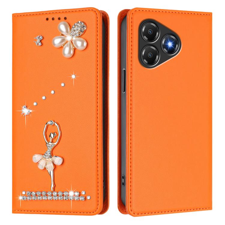 For ZTE Blade A36 4G Ballet Girl Diamond Studded RFID Vegan Leather Phone Case