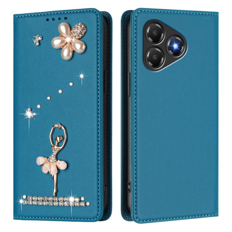 For ZTE Blade A36 4G Ballet Girl Diamond Studded RFID Vegan Leather Phone Case