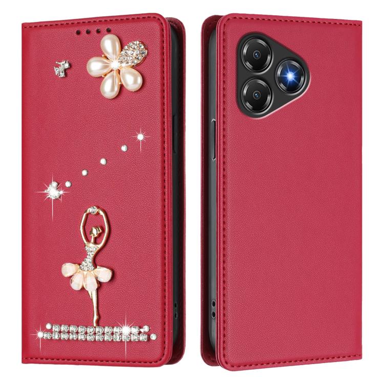 For ZTE Blade A36 4G Ballet Girl Diamond Studded RFID Vegan Leather Phone Case