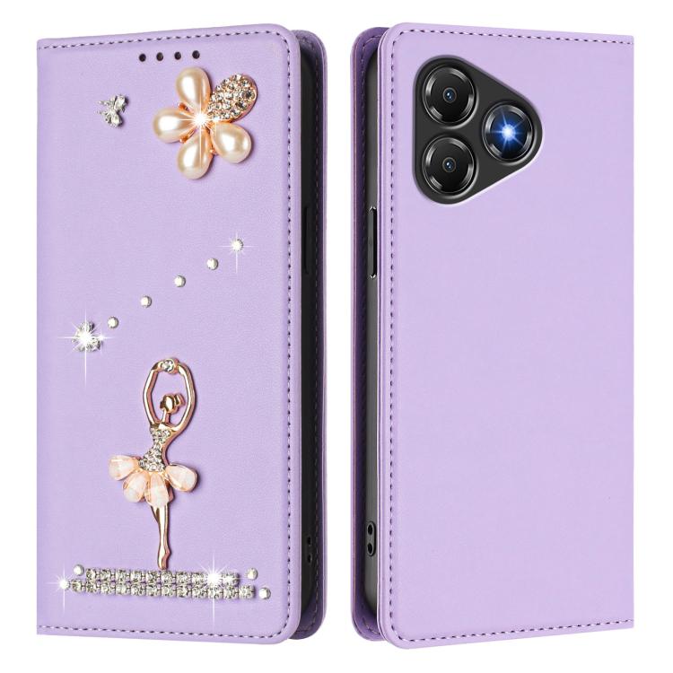 For ZTE Blade A36 4G Ballet Girl Diamond Studded RFID Vegan Leather Phone Case