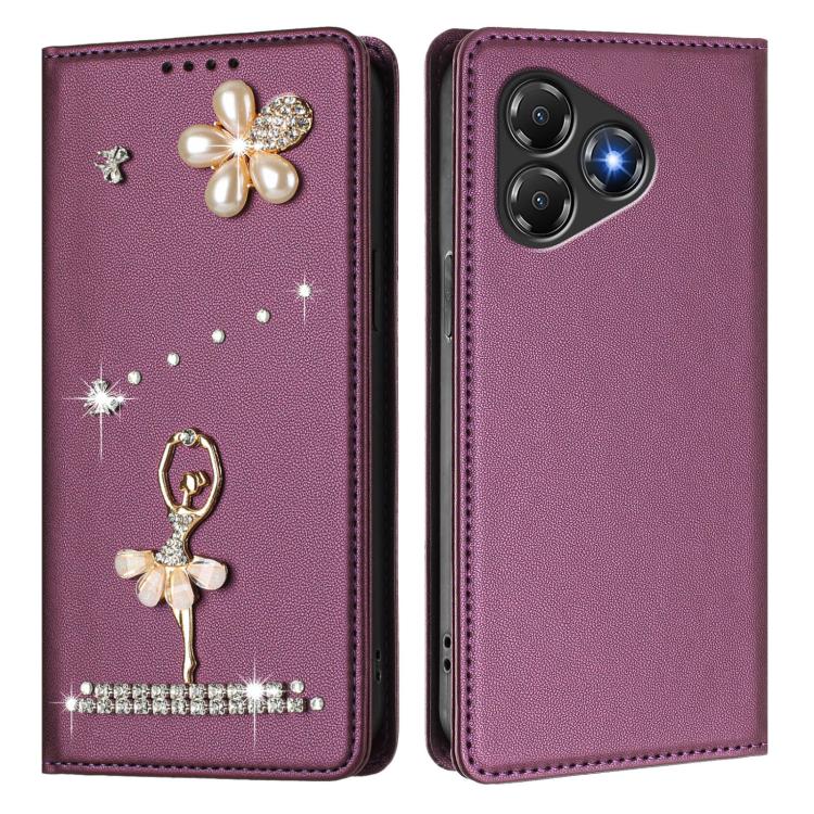 For ZTE Blade A36 4G Ballet Girl Diamond Studded RFID Vegan Leather Phone Case