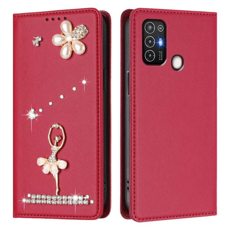 For ZTE Blade A52 Ballet Girl Diamond Studded RFID Vegan Leather Phone Case