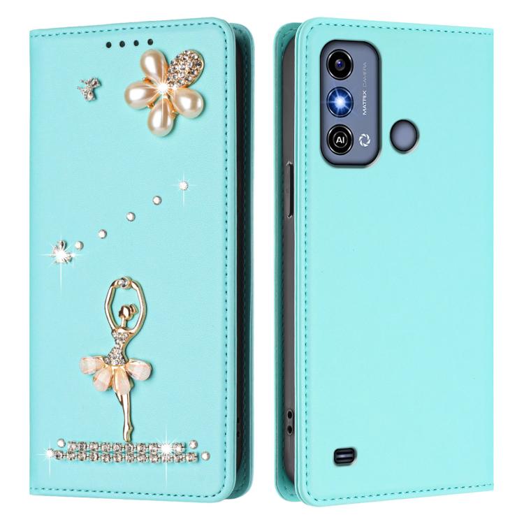 For ZTE Blade A53 / A53+ Ballet Girl Diamond Studded RFID Vegan Leather Phone Case