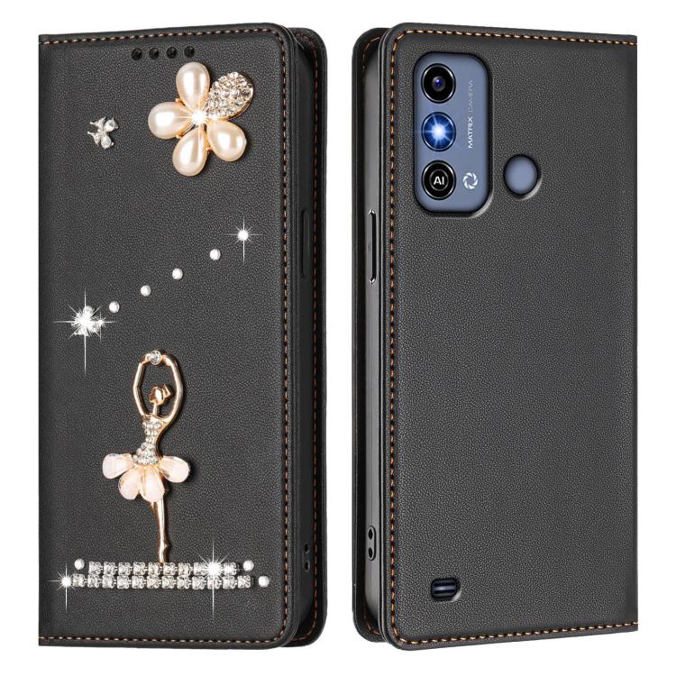 For ZTE Blade A53 / A53+ Ballet Girl Diamond Studded RFID Vegan Leather Phone Case