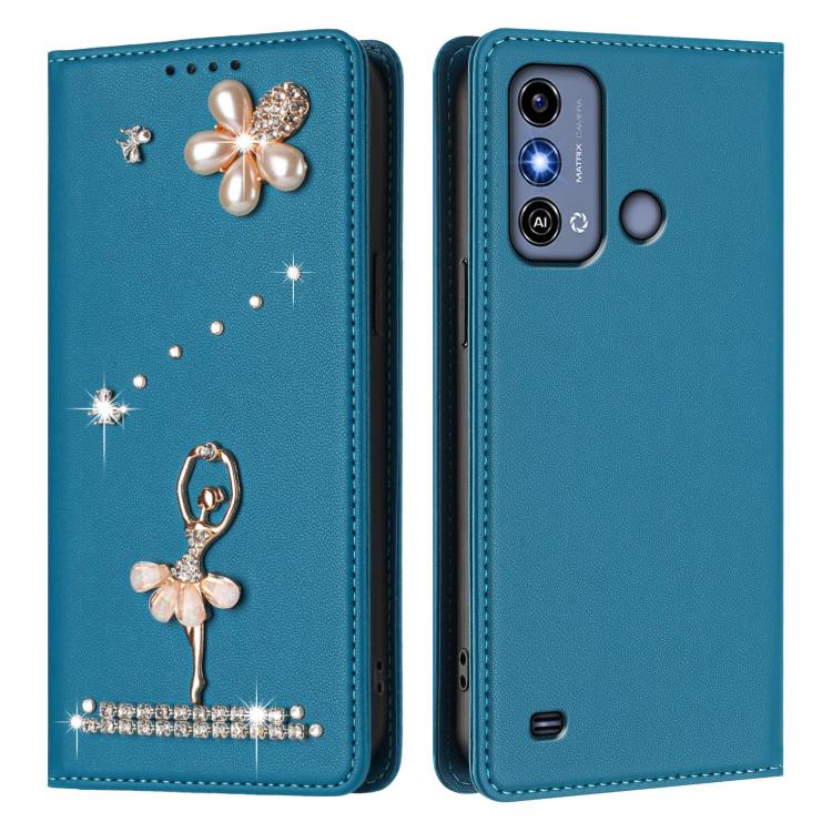 For ZTE Blade A53 / A53+ Ballet Girl Diamond Studded RFID Vegan Leather Phone Case