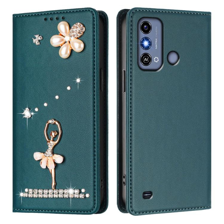 For ZTE Blade A53 / A53+ Ballet Girl Diamond Studded RFID Vegan Leather Phone Case