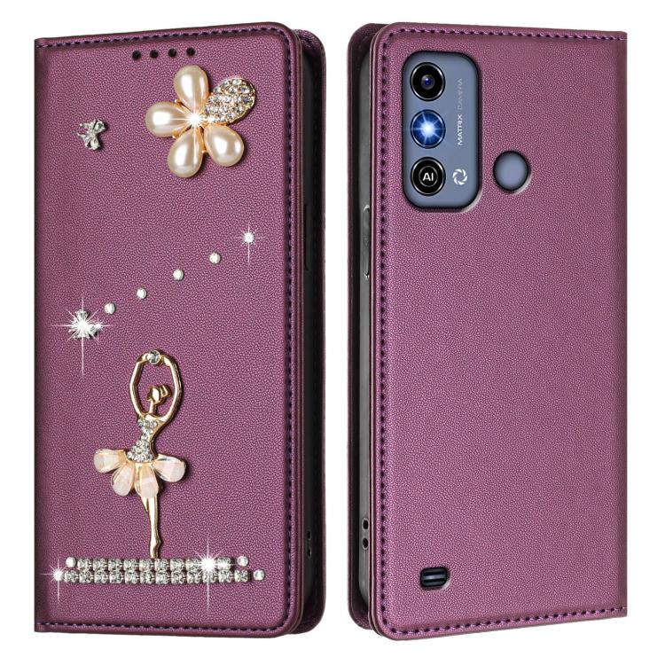 For ZTE Blade A53 / A53+ Ballet Girl Diamond Studded RFID Vegan Leather Phone Case