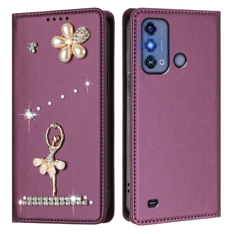 For ZTE Blade A53 Pro Ballet Girl Diamond Studded RFID Vegan Leather Phone Case
