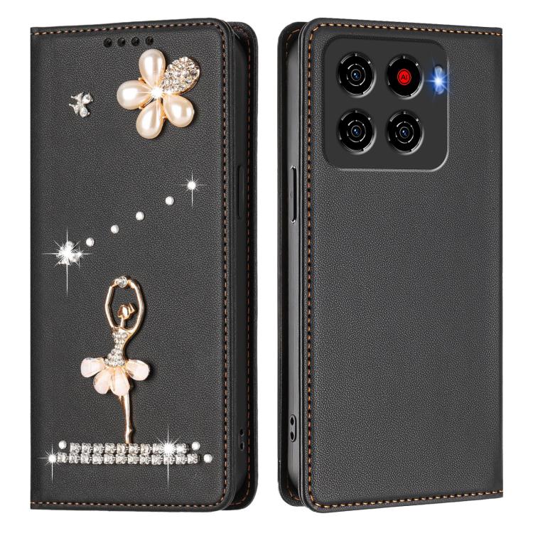 For ZTE Blade A56 4G Ballet Girl Diamond Studded RFID Vegan Leather Phone Case