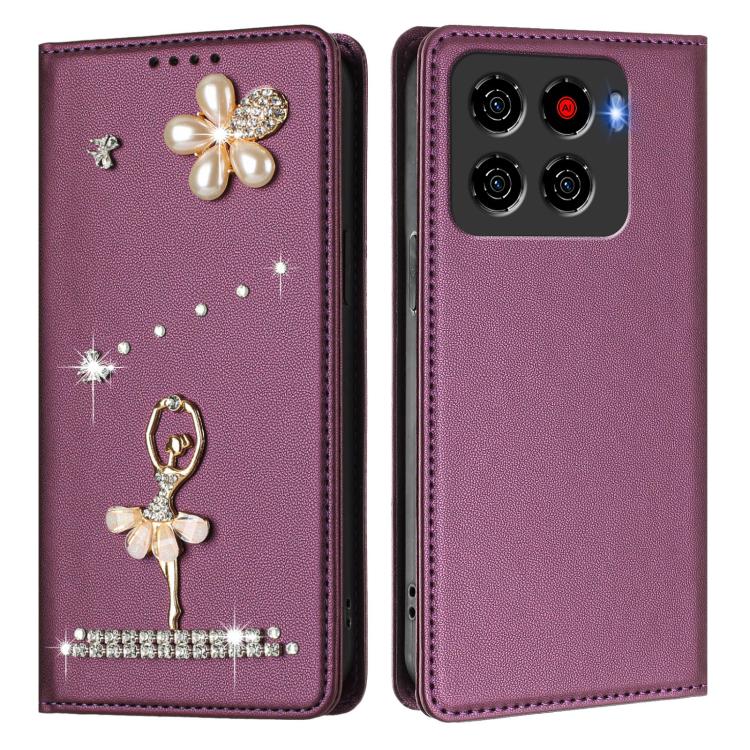 For ZTE Blade A56 4G Ballet Girl Diamond Studded RFID Vegan Leather Phone Case