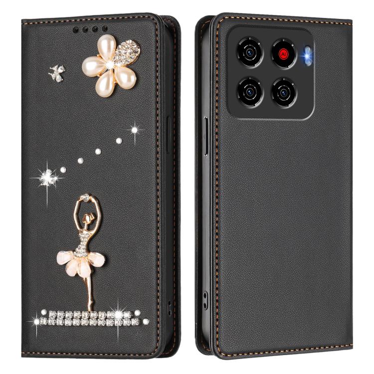 For ZTE Blade A56 Pro Ballet Girl Diamond Studded RFID Vegan Leather Phone Case