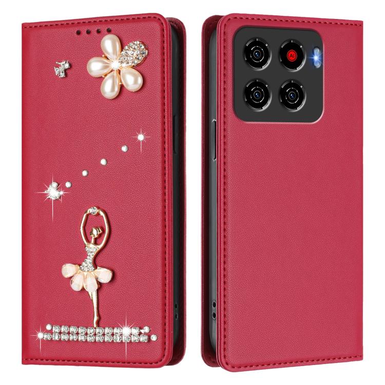For ZTE Blade A56 Pro Ballet Girl Diamond Studded RFID Vegan Leather Phone Case
