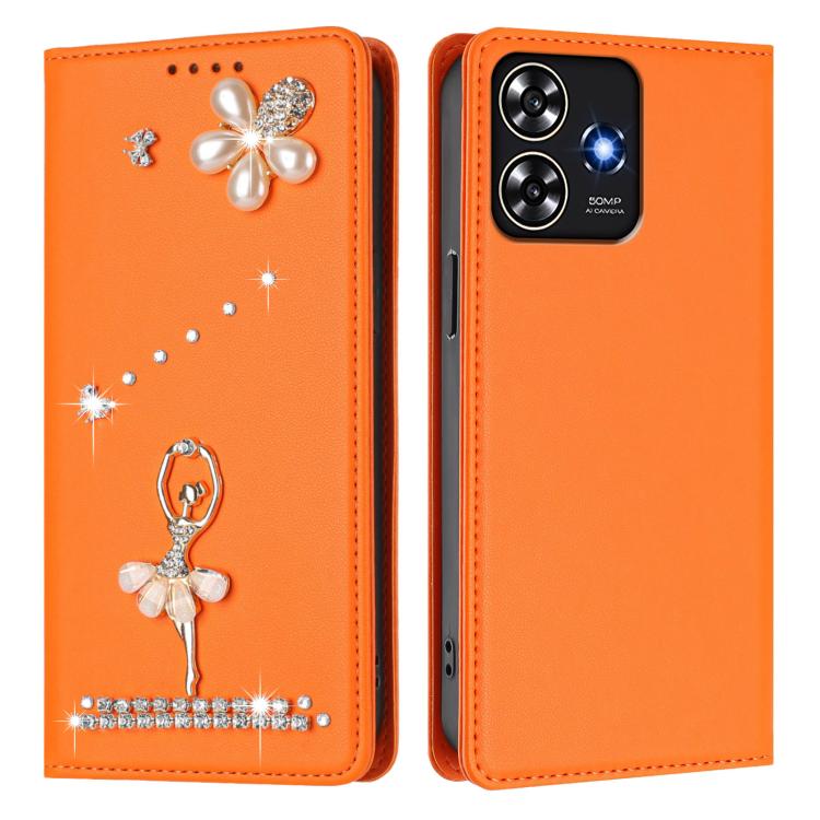 For ZTE Blade A73 4G Ballet Girl Diamond Studded RFID Vegan Leather Phone Case