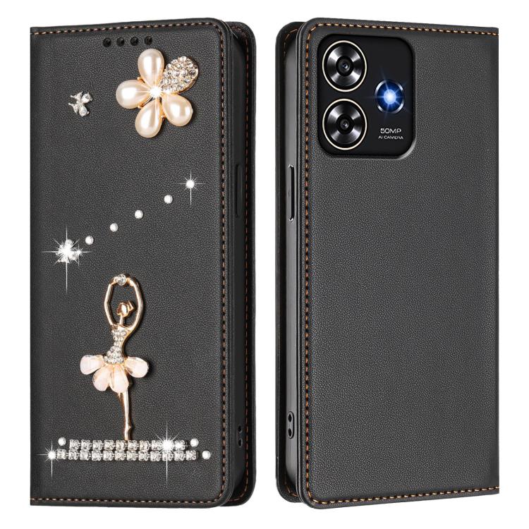 For ZTE Blade A73 4G Ballet Girl Diamond Studded RFID Vegan Leather Phone Case