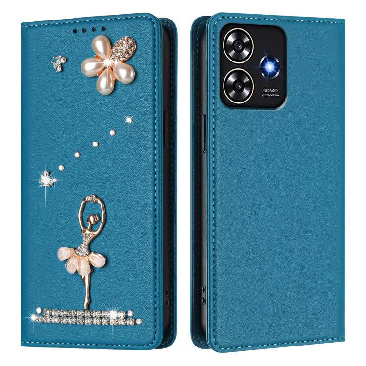 For ZTE Blade A73 4G Ballet Girl Diamond Studded RFID Vegan Leather Phone Case