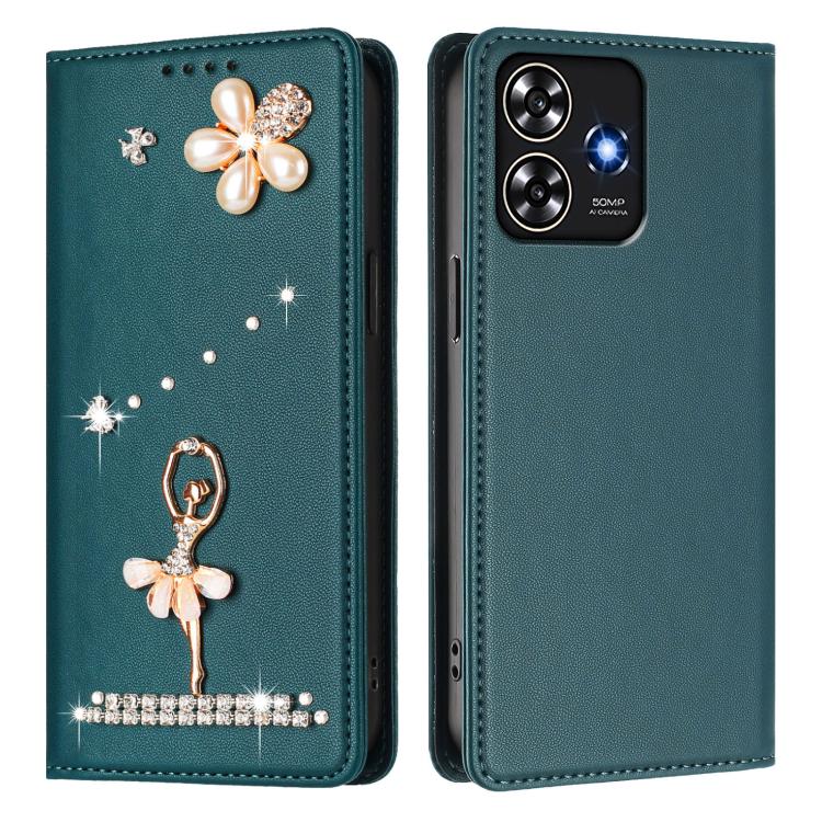 For ZTE Blade A73 4G Ballet Girl Diamond Studded RFID Vegan Leather Phone Case