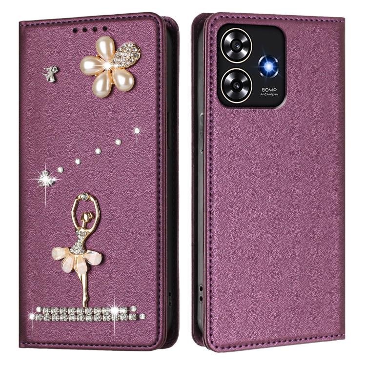 For ZTE Blade A73 4G Ballet Girl Diamond Studded RFID Vegan Leather Phone Case