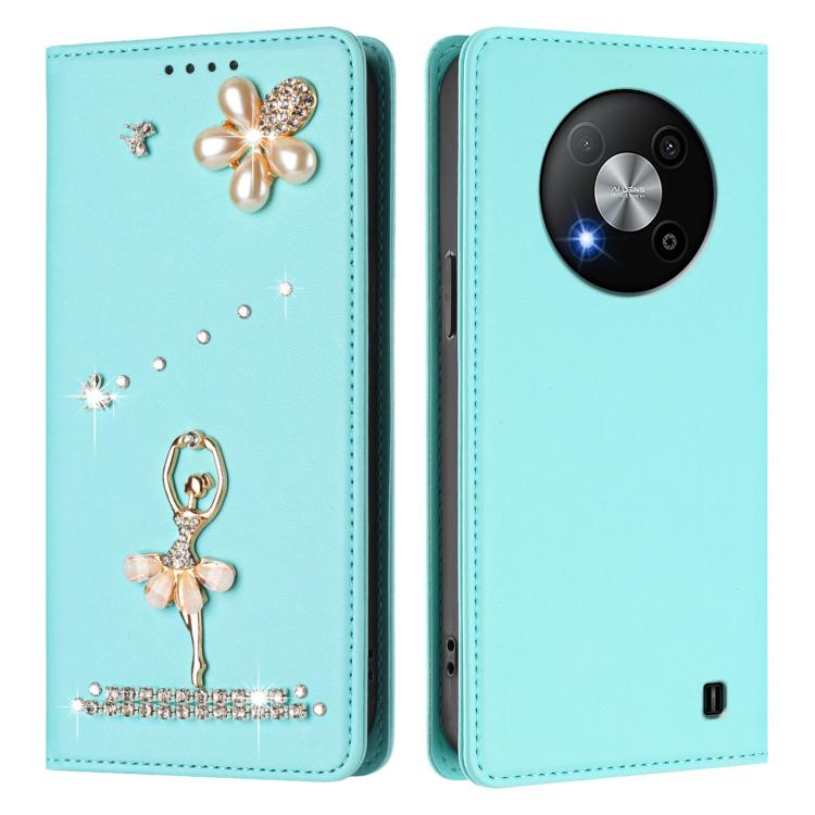 For ZTE Blade A73 5G Ballet Girl Diamond Studded RFID Vegan Leather Phone Case